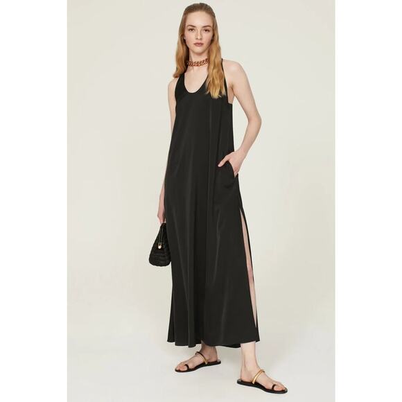 Rosetta Getty Collective Sleeveless Satin Shift Maxi Dress in Black – Size 10 - Picture 1 of 6